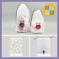 Travel Pouch Berbagai Ukurann Motif Gambar Brown / Pouch Serut dengan tali Serbaguna / Pouch Travel 