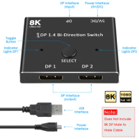 Displayport 144Hz 1.4 Bi-direction Splitter Switcher Displayport 2X1 1X2 8K@30Hz,4K@120Hz Dual Mode Switch at Will Device