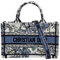 Dior MINI BOOK TOTE Chardons刺繡帆布手提/斜背包(迷你-藍色)