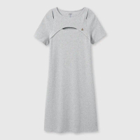 【GAP】女裝 小熊刺繡圓領短袖洋裝-灰色(465047)