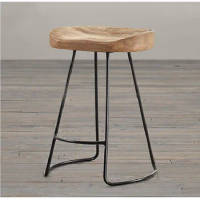 American Style Country Solid Wood Bar Stool High Bar Stool Wood Iron Bar Stool Coffee Chair
