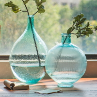 掬涵 穹澈藍 大型玻璃器皿花瓶花插手工藝術北歐空間裝飾擺件