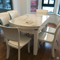 白色大理石餐桌折疊長方形飯桌伸縮圓形小戶型家用現代簡約圓餐桌 MKS薇薇