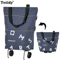 Folding Reusable Shopping Bags Small Pull Cart Buy Fruit Vegetables Bag Food Organizer Portable Shopping Trolley Bag With Wheels