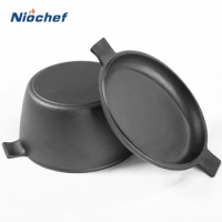 Cast Iron Frying Pans Thickened Deepened Soup Pots Baked Home Dual Purpose Uncoated Cooking Tool Gas Induction Cooker Universal