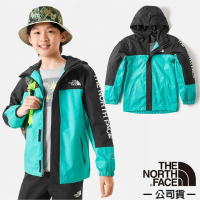 【The North Face】童 輕量防水透氣連帽休閒外套.防風休閒夾克.機能性風衣(8A48-PIN 泉水藍)