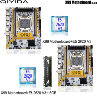 Qiyida X99 motherboard set E5D4 LGA2011-3 E5 2620 V3 1x16GB DDR4 REGECC memory cpu combo kit PCI-16 USB3.0 NVME M.2 Server M-ATX