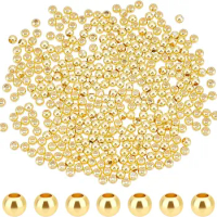 500pcs 3mm Gold Beads 18K Gold Plated Beads Long-Lasting Round Smooth Spacer Beads Seamless Loose Balls Mini Seed Beads