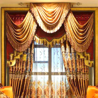 Most Luxury Coffee Royal Velvet Embroidery curtain brown Living Room drapes For Door Curtains DuBai Drapery Valance Design New!