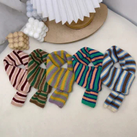 Pet Striped Scarf Dog Cat Striped Scarf Teddy Bear Cold Resistant Autumn and Winter Neck Cover Dog Accessories for Small Dogs
