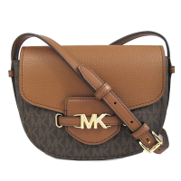 MICHAEL KORS Reed 金字大MK Logo翻蓋馬鞍斜背包(咖啡馬鞍棕)