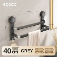 ECOCO Suction Double Towel Aluminium Rack - Rak Handuk Aluminium Tempel / Rak Handuk Hisap Ganda Alu