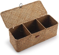 Seagrass Storage Basket for Bathroom - Toilet Tank with Lid Wicker Narrow Basket for Organizing (13"