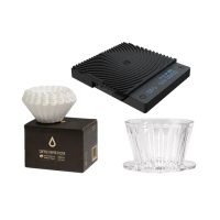 【TIMEMORE 泰摩】冰瞳B75蛋糕濾杯晶透白+專用濾紙一盒+黑鏡Mini電子秤黑色(蛋糕濾杯 咖啡流速秤)