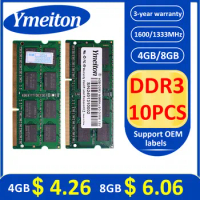 memoriam ddr3 10PCS Ymeiton Memory Note 1333MHz 1600MHz 4GB 8GB SO-DIMM RAM laptop Memory Wholesales