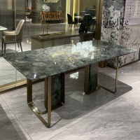 Light Luxury Rectangular Marble Dining-Table Italian Simple Stainless Steel Dining Table Minimalist Dining Tables and Chairs
