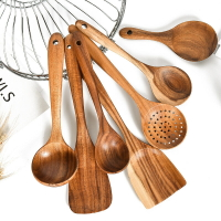 木質鍋鏟湯勺不粘鍋炒菜木頭鍋鏟子家用木質漏勺長柄木勺鏟勺廚具
