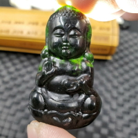 新款天然玉石新疆墨玉寶寶佛掛件墨綠蛇紋石玉寶寶佛吊墜玉佛玉墜