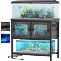 40 Gallon Fish Tank Stand with Magic Power Outlets and Smart LED Lights, Aquarium Stand with Storage Cabinet