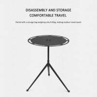 Round Camping Table Portable Strong Load-bearing Telescopic Fishing Table with Light Pole Tripod Storage Bag Outdoor Furniture