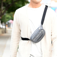【BURBERRY 巴寶莉】經典品牌LOGO厚尼龍三用胸口包後背包腰包(灰)