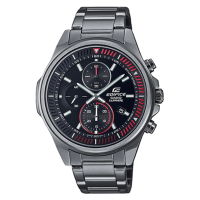 CASIO EDIFICE輕薄系列煞車盤設計錶圈三眼不鏽鋼腕錶-鐵灰X黑面(EFR-S572DC-1A)/44.7mm