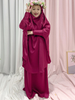 Eid kids prayer garment dress Muslim girls long khimar hijab Turkey abaya dresses Islamic skirt set 
