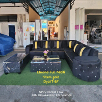 Elmond Full Midili Hitam Gold Dya/T-BF Uk 260x200 Cm Bahan Full Midili Free Bantal Plus Meja Kancing