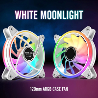 【EZDIY-FAB】白色月光型 RGB散熱風扇 附風扇集線器和遙控器 智慧溫控靜音-6顆(電腦散熱風扇)