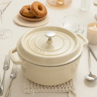 Nordic Style Cast Iron Enamel Seafood Stew Pot: 22/24cm Induction Cooker Soup Pot Durable Household Cast Iron Kitchenware