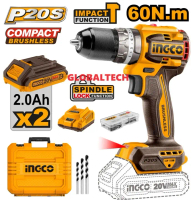 INGCO CIDLI20602 BRUSHLESS CORDLESS IMPACT DRILL 13MM BOR TEMBOK BETON