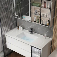 Ceramic Whole Washbin Solid Wood Bathroom Cabinet Smart Mirror Cabinet Japanese Style Bathroom Cabinet Washstand Wash Basin