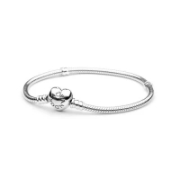 PANDORA 潘多拉 Silver Bracelet with Heart Clasp 潘朵拉 925 純銀串飾 基礎型 心型手鏈 590719-19 1pc