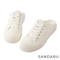 【SANDARU 山打努】穆勒鞋 貝殼紋綁帶帆布餅乾鞋(白)