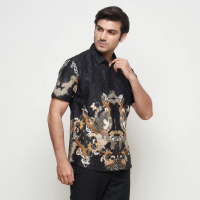 Baju Batik Pria Slimfit Kemeja Lengan Pendek Hem Slim Fit LBS 2837 anak muda cowok 2025 Kain Kancing