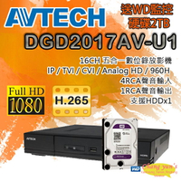 昌運監視器 送WD硬碟2TB AVTECH 陞泰 DGD2017AV-U1 (DGD2017) 16路 XVR 錄影主機(以新款DGD2017AX-U1出貨)【夏日限時優惠中 再享點數回饋】
