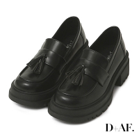 D+AF 率性風格．鬆糕厚底小流蘇樂福鞋＊黑