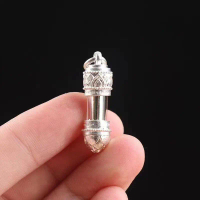 Thai Buddha amulet, Cuban silver fortune tube, golden pagoda tube pendant necklace, vintage fashion 