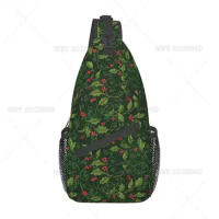 Christmas Green Vine and Red Sling Bag Chest Bag Daypack Crossbody Sling Backpack for Travel Sports Running Hiking One Size