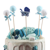 娃娃車蛋糕插旗 週歲 baby car 生日蛋糕裝飾 派對小物 烘培裝飾 絨球裝飾 場地佈置 蛋糕