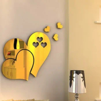 Heart Shaped Mirror Wall Sticker Self Adhesive 3D Acrylic Mirror Tiles Stickers For Bedroom Bathroom Valentine Home Decoration