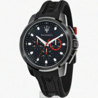 【MASERATI 瑪莎拉蒂】瑪莎拉蒂男女通用錶型號R8851123007(黑色錶面黑錶殼深黑色矽膠錶帶款)