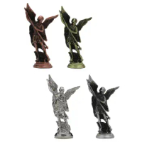 Angel Saint Michael Figurine Metal Battle Angel Sculpture Desktop Ornament for Bookshelf Desk Living Room Entrance Home Decor