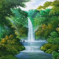 lukisan air terjun ukurun 60x90 cm,, terbuat dari kanvas lukis dan memakai cat minyak,, , kualitas d