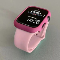 拼色磨砂硬殼純色矽膠錶帶適用iwatch保護殼s8蘋果手錶applewatch砂粉+玫紅硬殼49mm（Ultra/Ultra2/3）長版！