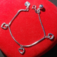 Gelang Tangan Italy Kaca Love Mata Putih + Krincingan - 15cm - S925 Lapis Mas Putih - [CantikSilver]
