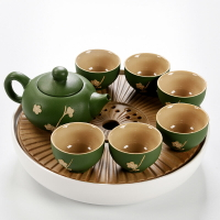 整套家用功夫茶具組(一壺6杯+茶盤) 茶托儲水窯變小茶臺日式提梁簡約茶海套裝干泡盤 茶具用品 中式茶具 泡茶具