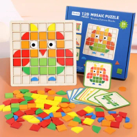 Mosaic 3D Puzzle Kindergarten Table Games Children's Wooden Early Childhood Education Benefits Intelligent Building Block Toys