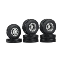 6PCS Metal Front and Rear Wheel Hub Rubber Tire Wheel Tyre Complete Set for 1/14 Tamiya RC Trailer Tractor Truck Car A