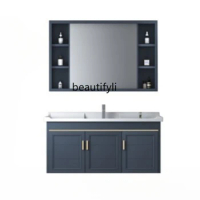 Alumimum Bathroom Cabinet All-in-One Cabinet Small Apartment Combination Set Bathroom Aluminum Alloy Mirror Cabinet Washstand